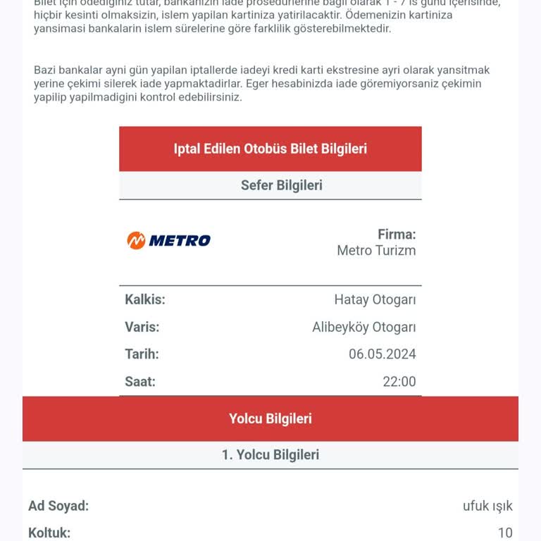 Metro Turizm Ücret İadesi Yapılmıyor