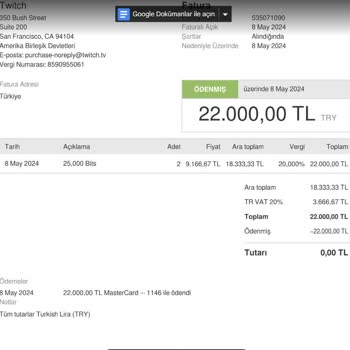 Twitch'e Bağlı Kartımdan 22.000 Bin Tl Değerinde İzinsiz Bit Alınmış