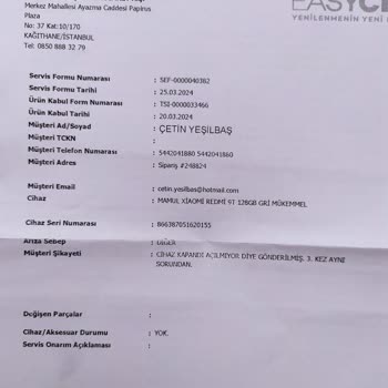 EasyCep Tekrarlayan Arıza Ve İlgisiz Servis Sorunu