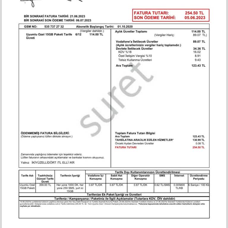 Vodafone Faturalı Hattımdan Kesinti Yapılması