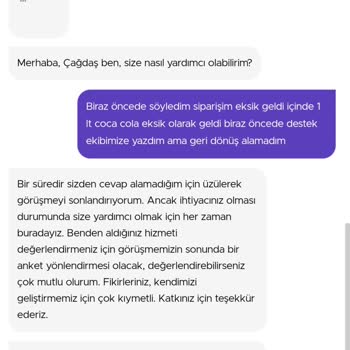 GetirYemek Eksik Sipariş Ve İlgisiz Canlı Destek