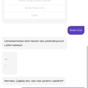 GetirYemek Eksik Sipariş Ve İlgisiz Canlı Destek