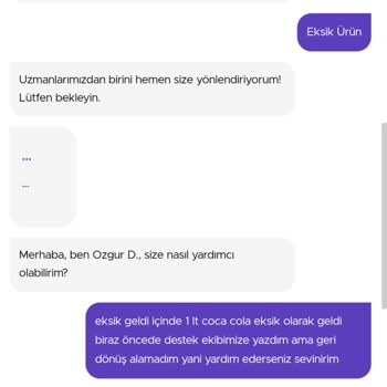GetirYemek Eksik Sipariş Ve İlgisiz Canlı Destek