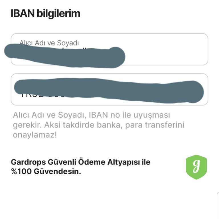 Gardrops IBAN Ekleme Hatası