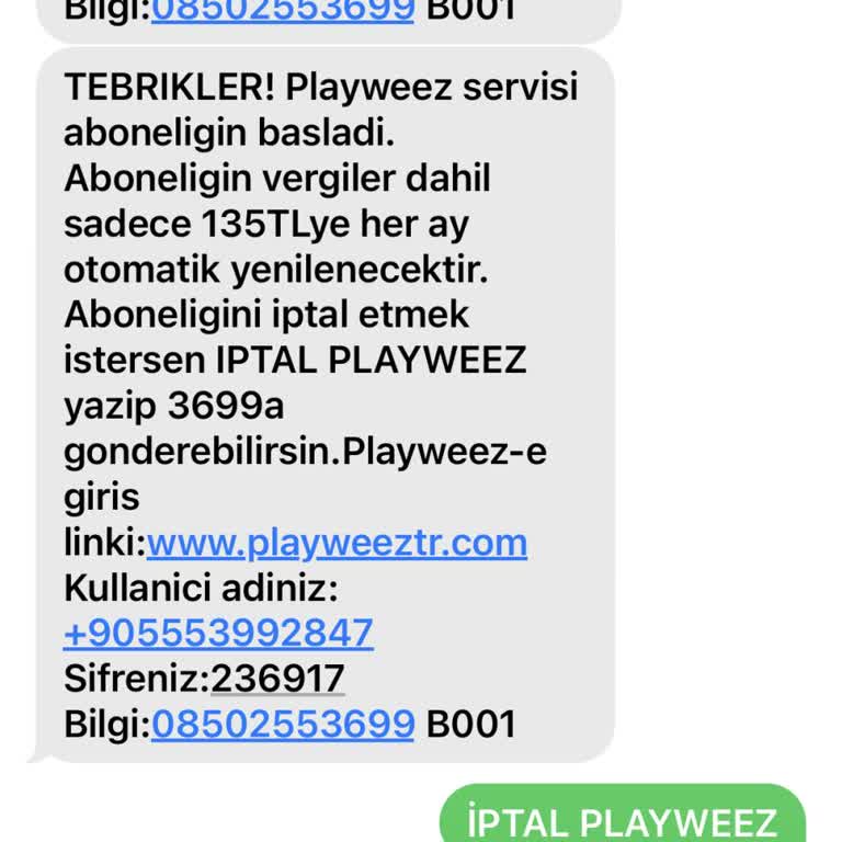 Türk Telekom Playweez Aboneliğini İptal Ettiğim Halde Yinelenmiş