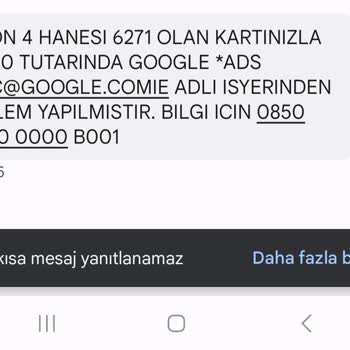 Google Banka Kartımdan Para Çekmiş Bilgim Dışında
