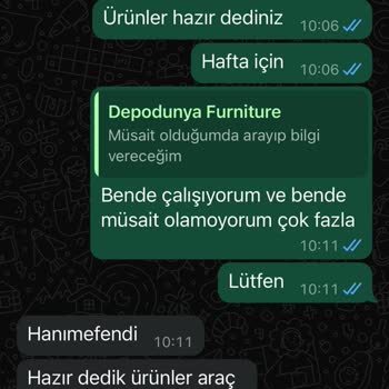 Depo Dünya Furniture Telefonlara Cevap Yok Ürünler Teslim Edilmedi.