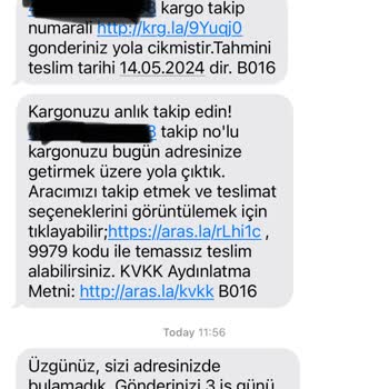 Aras Kargo Evde Olmama Rağmen Evde Olmadığım İçin Kargomu Getirmedi