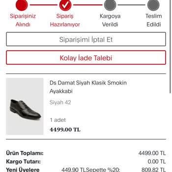 D'S Damat Stokta Olan Ürünün Gönderilmemesi.