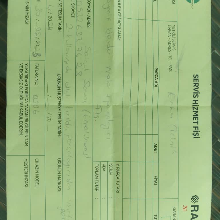 Arıza Ve Parça İhtiyacı Raks