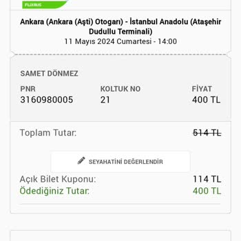 Kamil Koç Otobüs Arızası Sonucu Mağduriyet