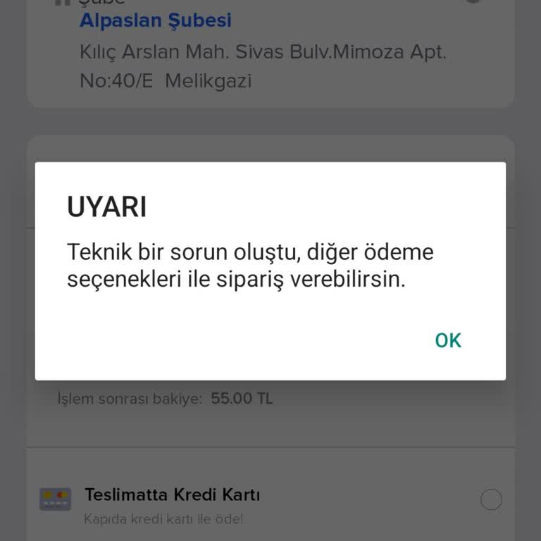 Domino's Sipariş Verirsen Hata