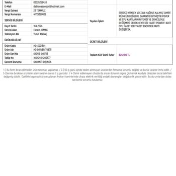 Hedefsan Teknik Servisinin Cihazı Arızalı Bir Şekilde Geri Göndermesi
