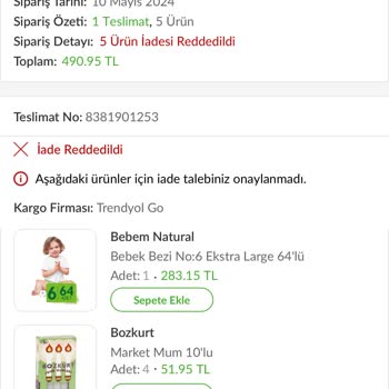 Trendyol Hızlı Market Ücret İadesi Yapılmıyor