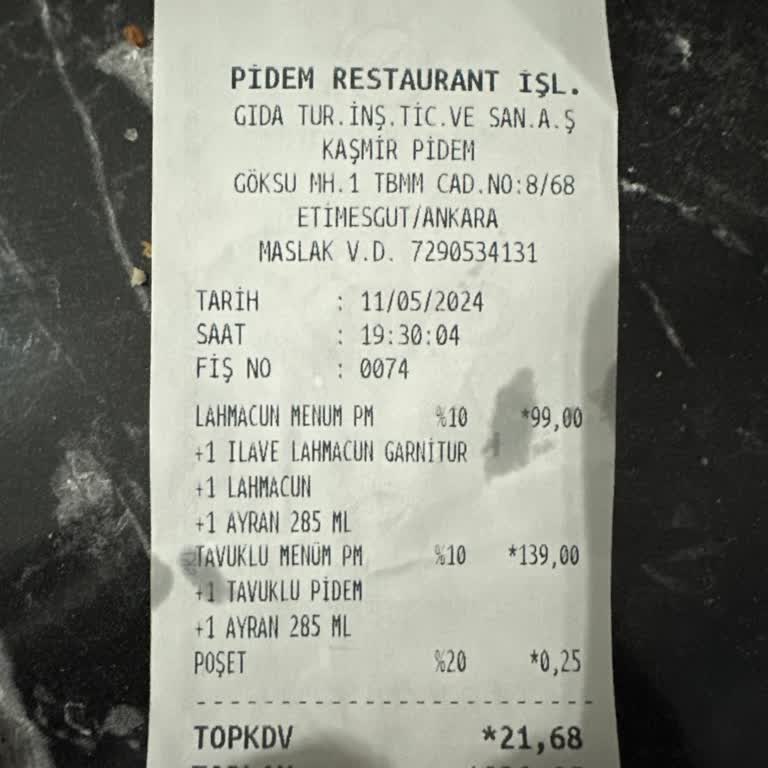 Pidem Restaurant Eksik Ürün Şikayeti