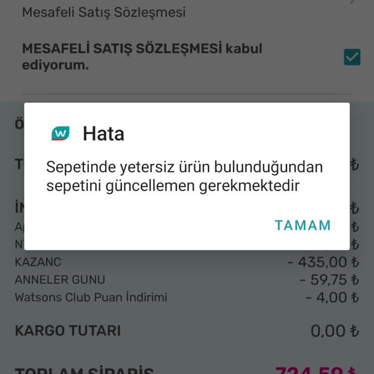 Watsons Sepetinizde Yeterli Ürün Yok
