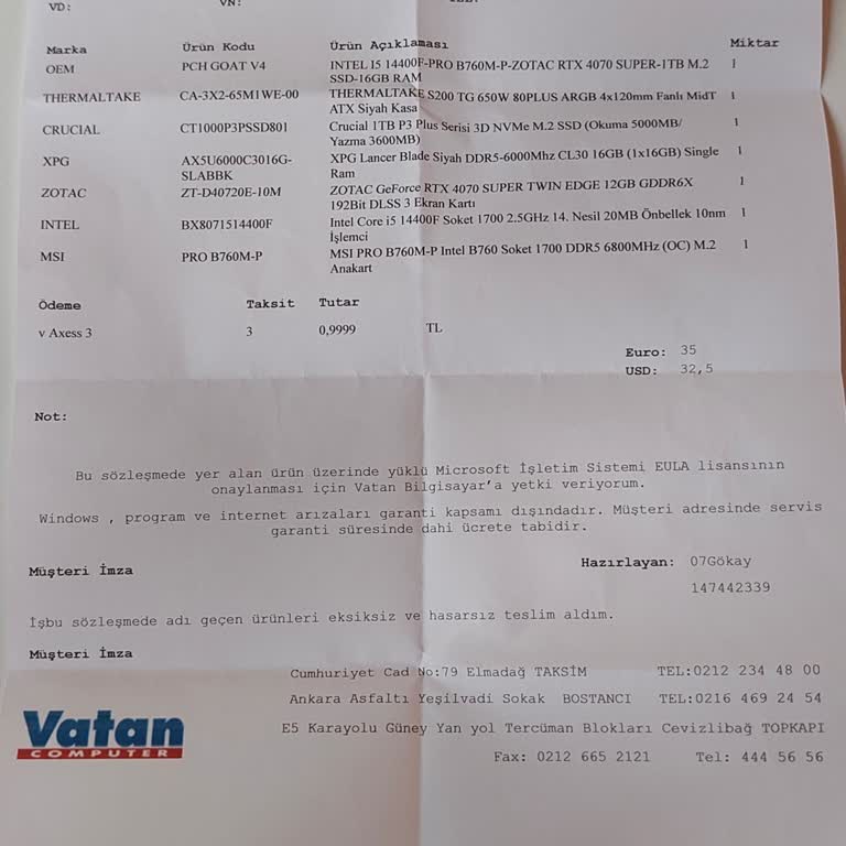 Vatan Bilgisayar Goat V4 Sistem Haksızlık