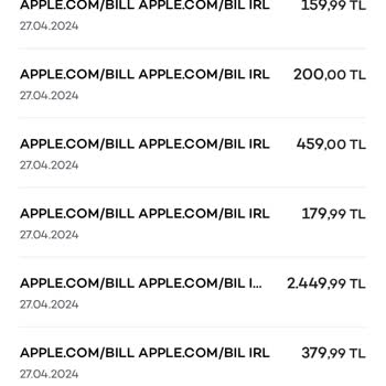 Apple.com/BILL Kredi Kartımdan Haberim Olmadan 6 Kez Para Çekti