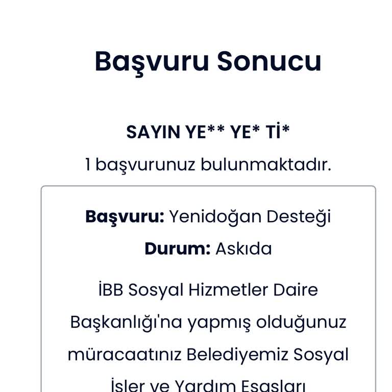 İBB - İstanbul Büyükşehir Belediyesi Yenidoğan Destek Paketi Ret Kararına İtirazım