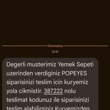 Bandırma Popeyes Liman AVM Yemek Söylemeyin