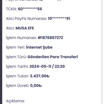 Payfix İşlem İadesi Rızam Dışındaki Havale