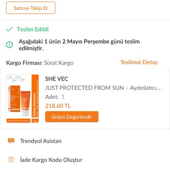 S'he Vec. Güneş Kremi Bozuk Çıktı Değişim Talep Ediyorum