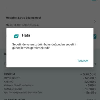 Watsons App Yanlış Hesaplama Yapıyor Ve Sepet Hatası Veriyor
