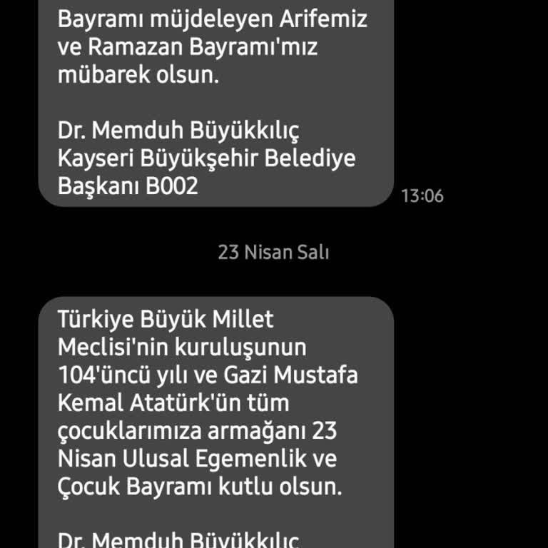Kayseri Büyükşehir Belediyesi Yerel Yöneticiler Tarafından Gönderilen Spam SMS'ler Hakkında Şikayet