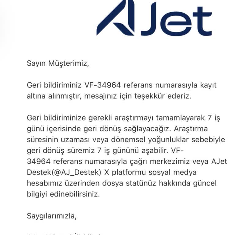 Ajet Çağrı Merkezi Hatası