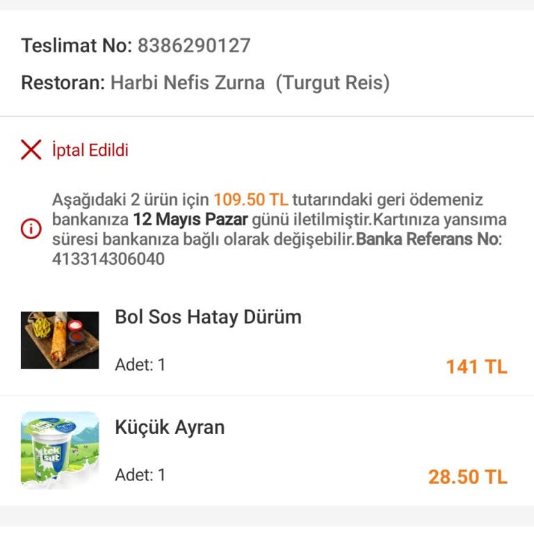 Trendyol GO Keyfi Sipariş İptali