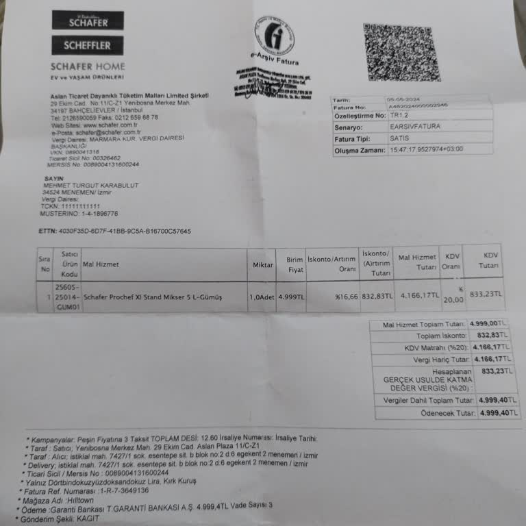 Schafer Ürün Teslimi Yapılmadı