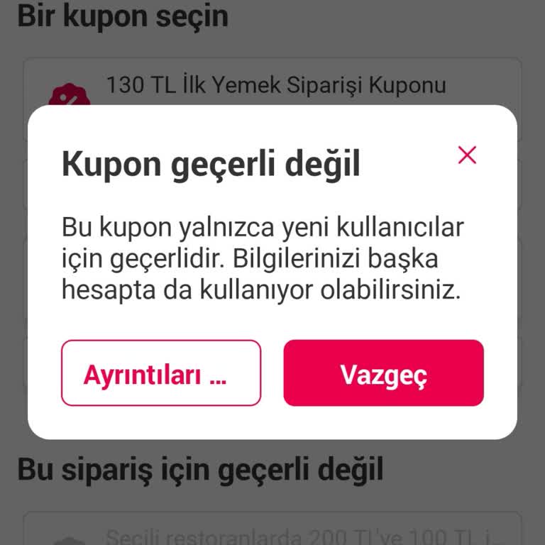 Yemeksepeti Kupon Kodu Kullanıldı Diyor