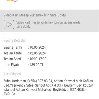 Taze Çiçek (tazecicek.com) Ürünün Verilen Saatte Teslim Edilmemesi