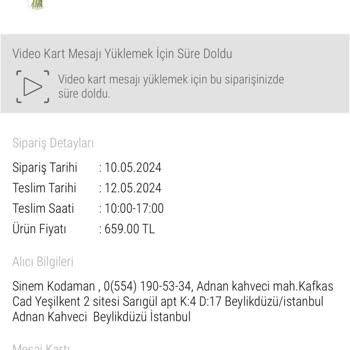Taze Çiçek (tazecicek.com) Ürünün Verilen Saatte Teslim Edilmemesi