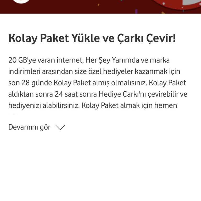 Vodafone Uygulamasında Çark Çeviremiyorum