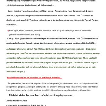 Toprak Turizm (İstanbul) Toprak TURİZM'İ Şikayetim