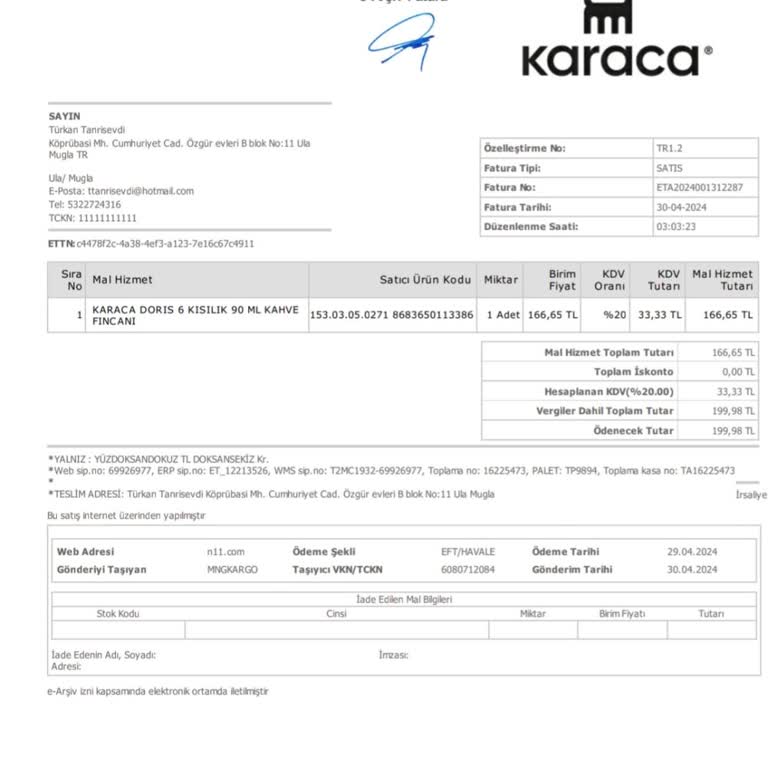 Karaca Züccaciye Karaca Dan Hediye Pişmanlığı