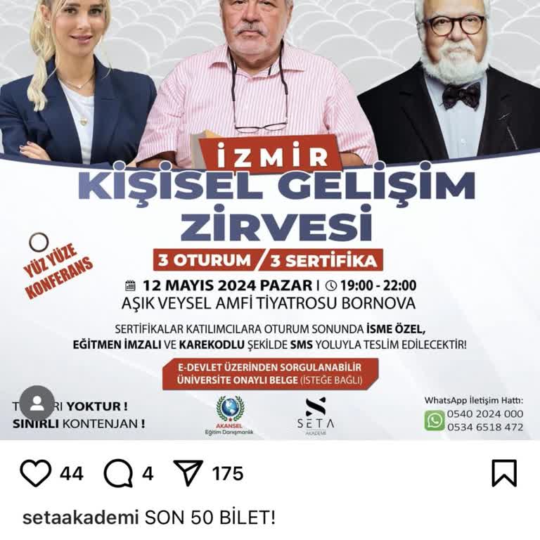 Seta Akademi Sertifika Vaadi İle Bilet Satışı Yapılıyor