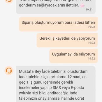 Trendyol Yemek İptal Edilmiş Siparişler