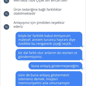 Taze Çiçek (tazecicek.com) Alakasız Ve Eksik Çiçek Gönderimi