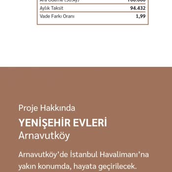 Emlak Konut GYO Arnavutköy Yenişehir Projesi - İstenen Fahiş Peşinat