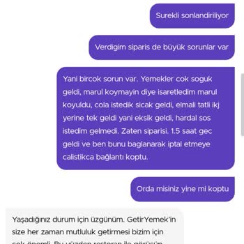 Getir Canlı Destek, Destek Olmadı
