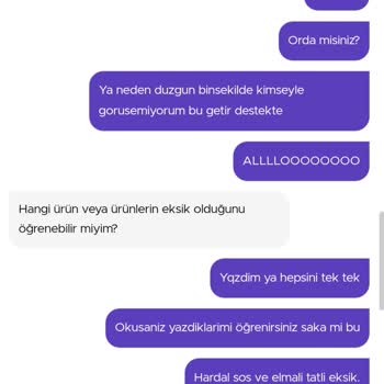 Getir Canlı Destek, Destek Olmadı