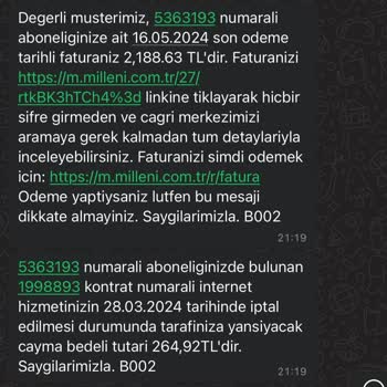 Millenicom Abonelik İptali Modem Teslim Edildiği Halde Fatura Edilmesi