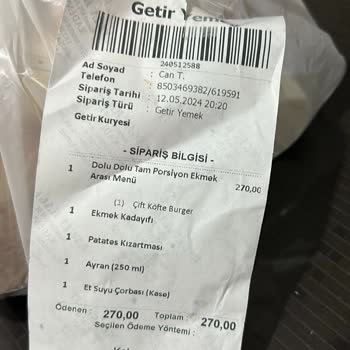 Getir Köfteci Yusuf Siparişimin Yanlış Eksik Gelmesi