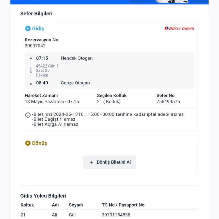 Düzce Güven Turizm Bilet İptali Yapamıyorum