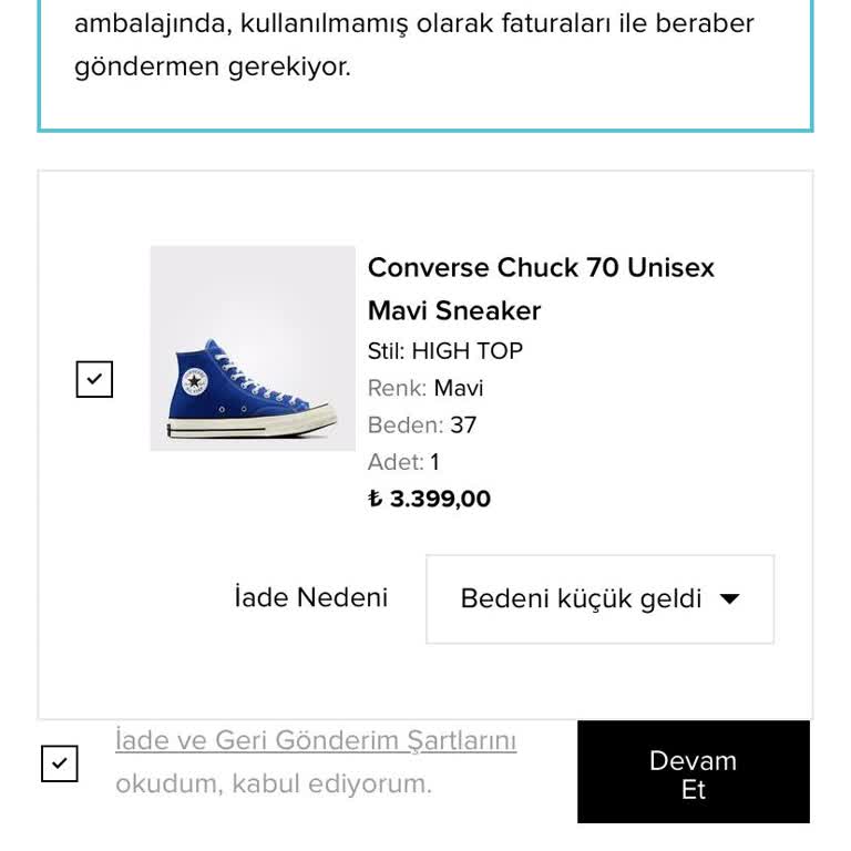 Converse Süresi Geçmediği Halde İade Edememe Sorunu