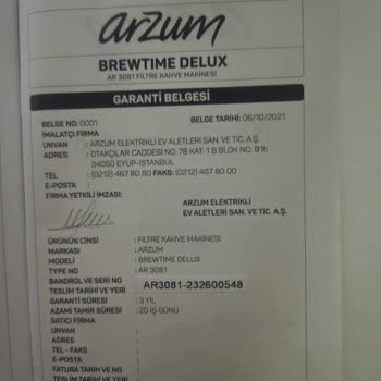 Arzum AR3081 Brewtime Delux Filtre Kahve Makinesi Yedek Parça Yokluğu