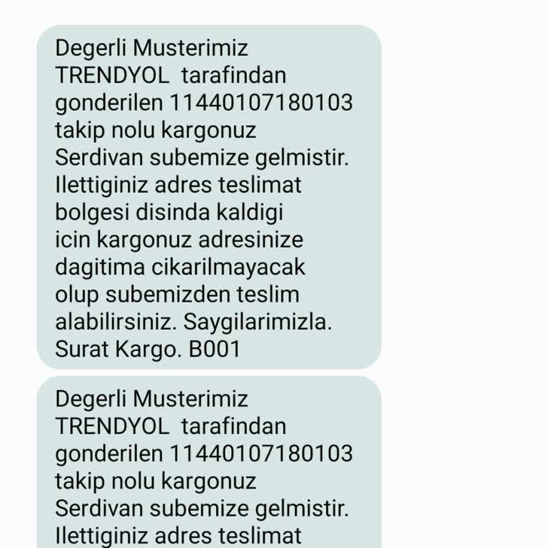 Sürat Kargo Teslimat Bölgesi Dışında