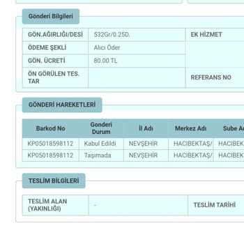 PTT Kargo Kargom Gelmedi Nevşehir